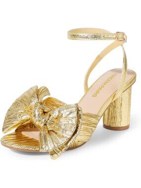 DREAM PAIRS Women's Gold Bow Knot Heels High Chunky Block Heels Open Toe Ankle